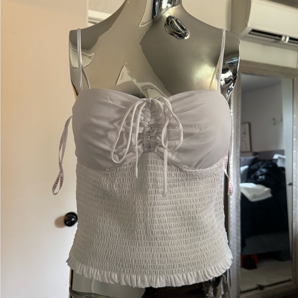 Guess White Smocked Tank Top